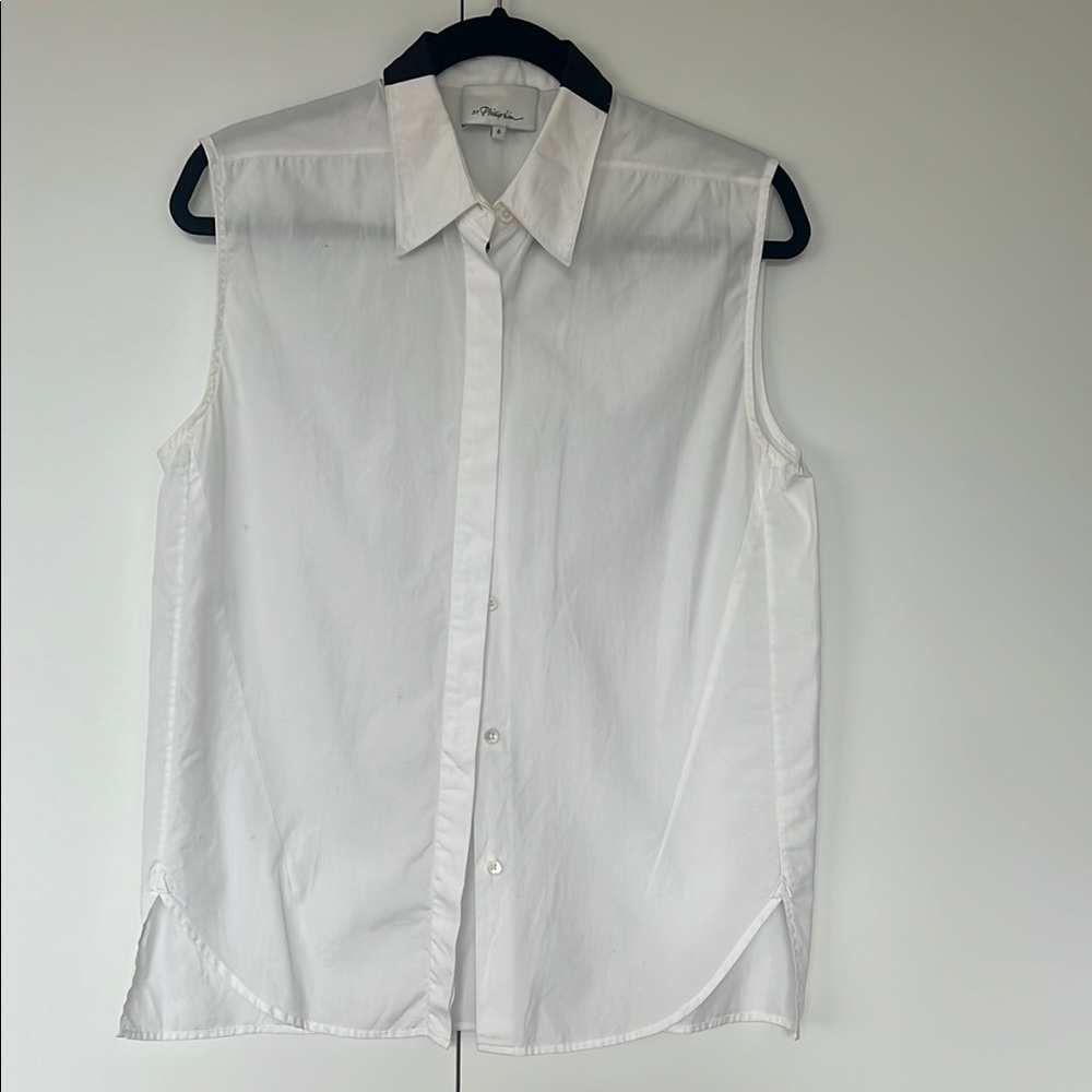 3.1 Phillip Lim White Button Down Top with black grosgrain collar